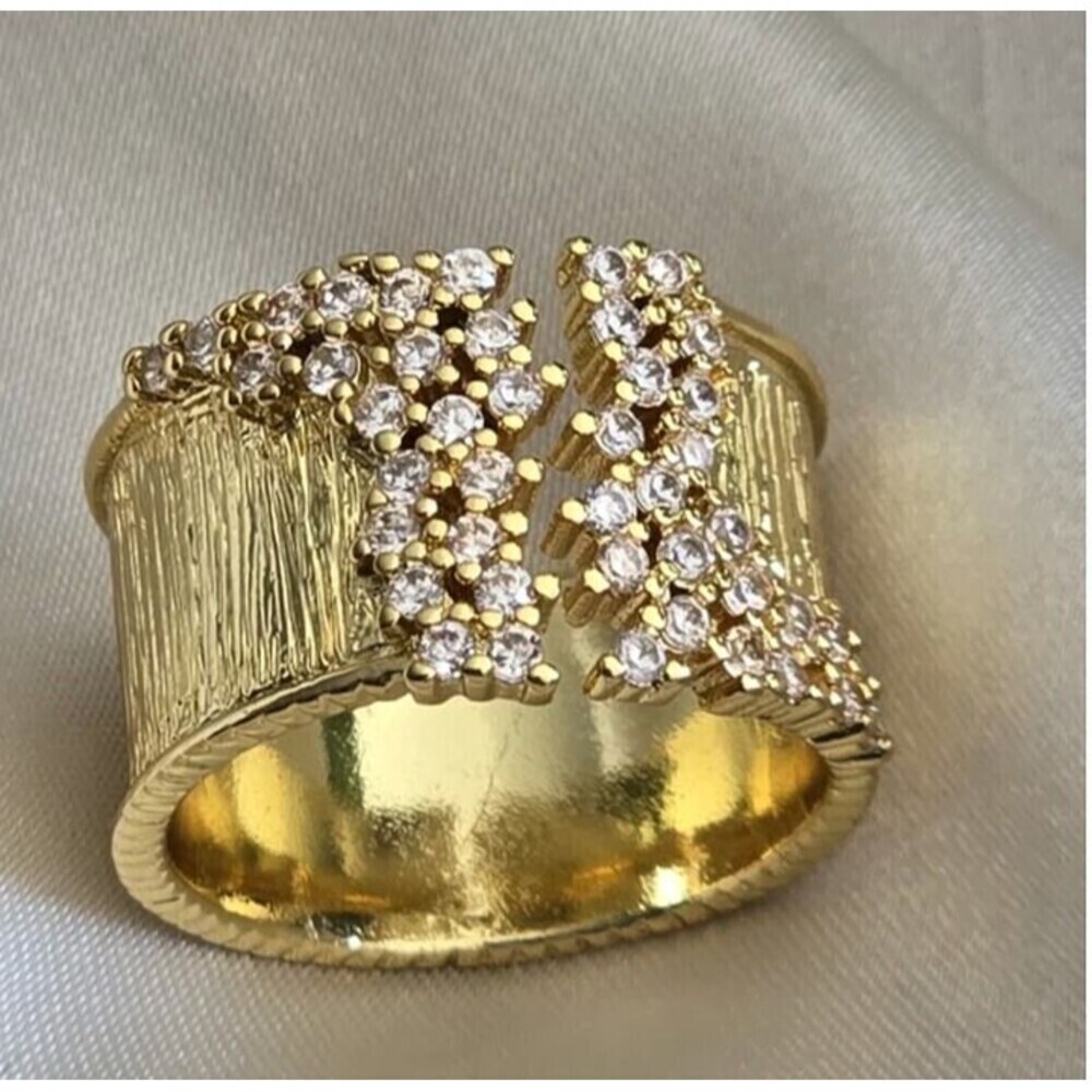 Gold Tone Ring with CZ Stones - STUNNING
